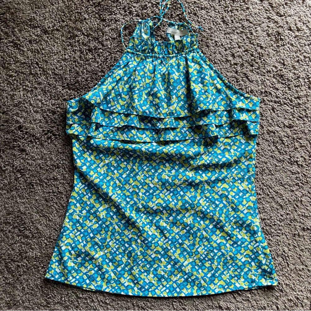 EUC Banana Republic green and blue geometric print blouse size XS